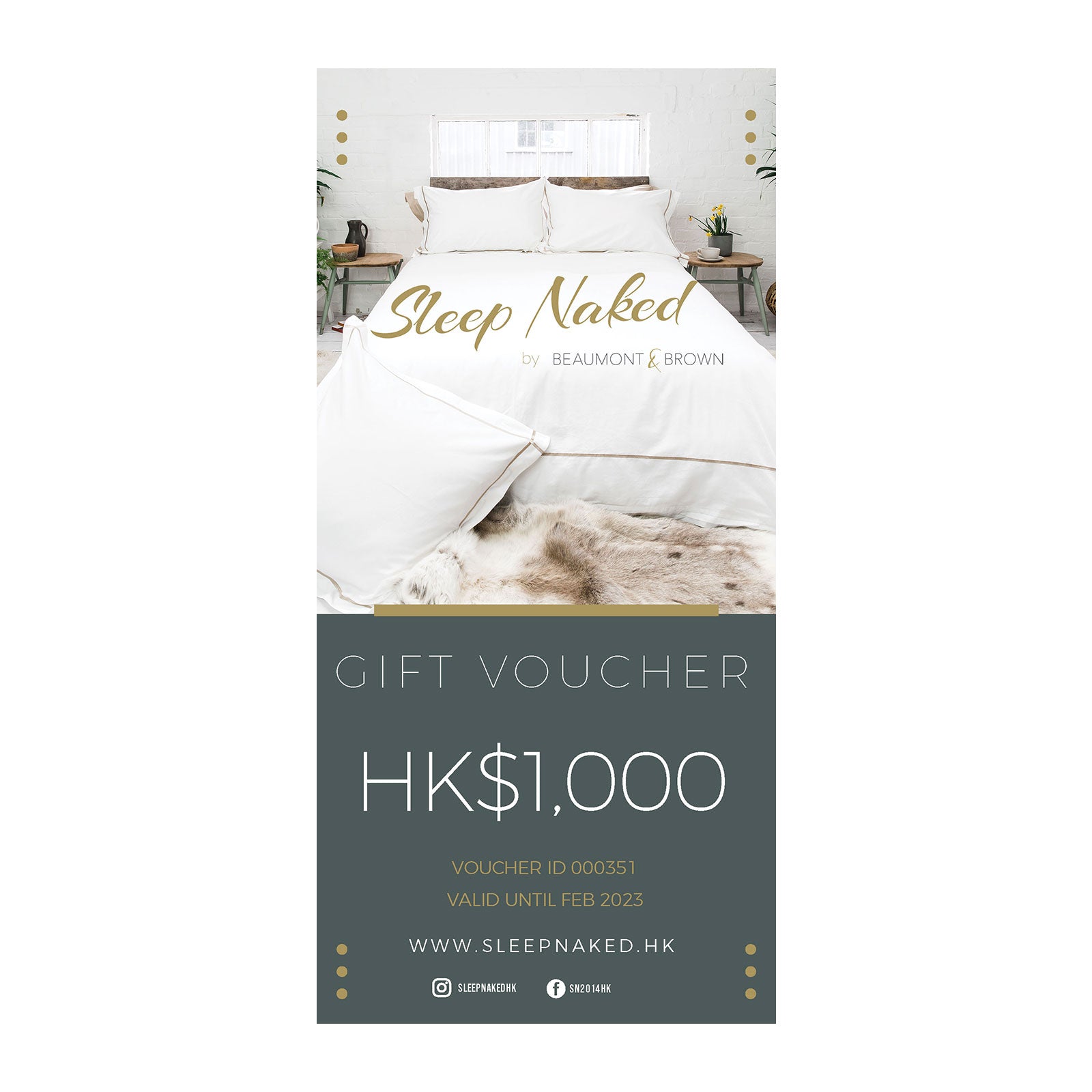 HK$1,000 Sleep Naked Gift Voucher