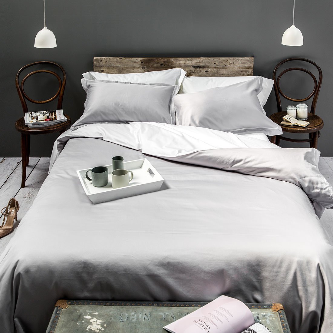 Silver Grey Cross Border Duvet Cover from Sleep Naked by Beaumont & Brown