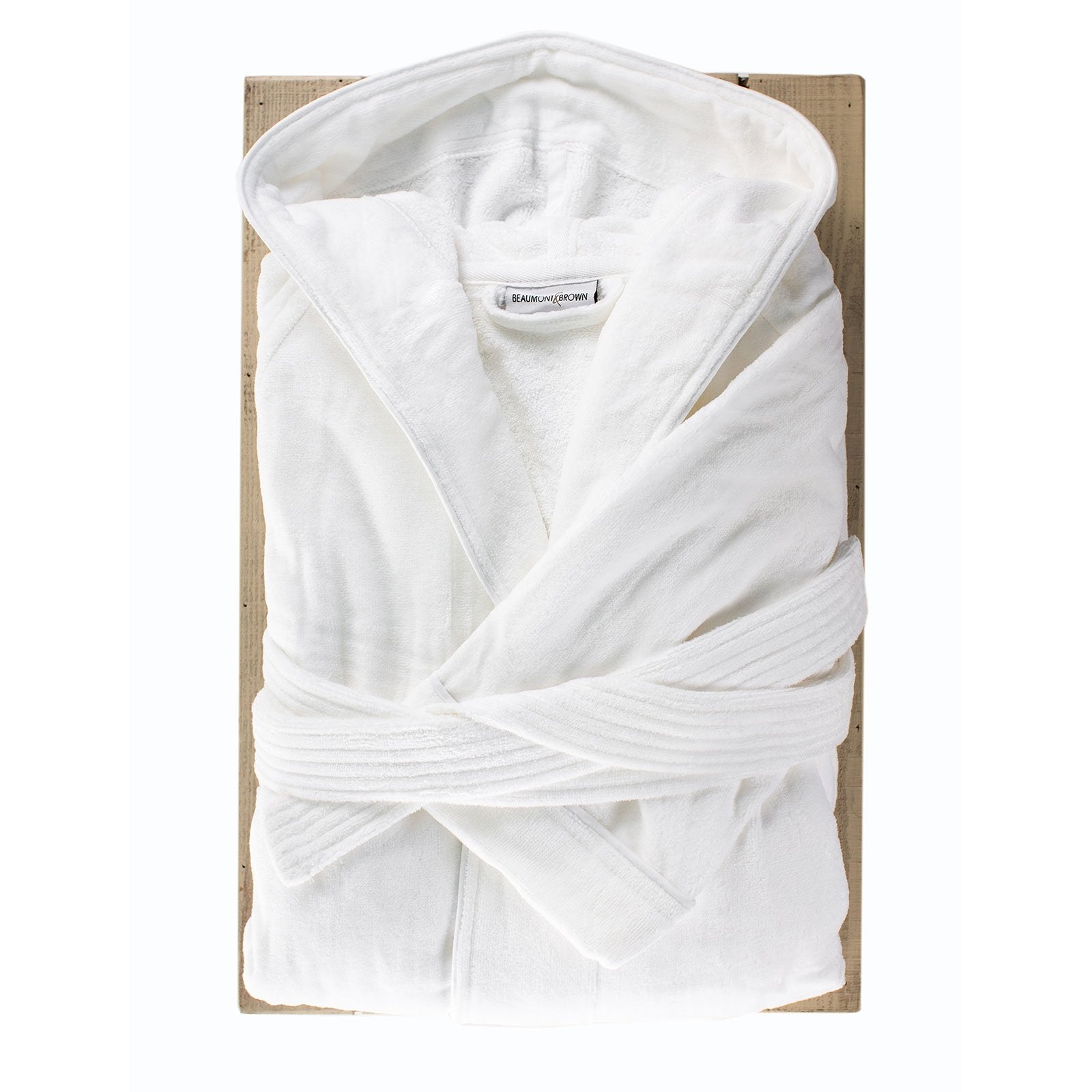 White Hooded Bath Robe from Sleep Naked by Beaumont & Brown